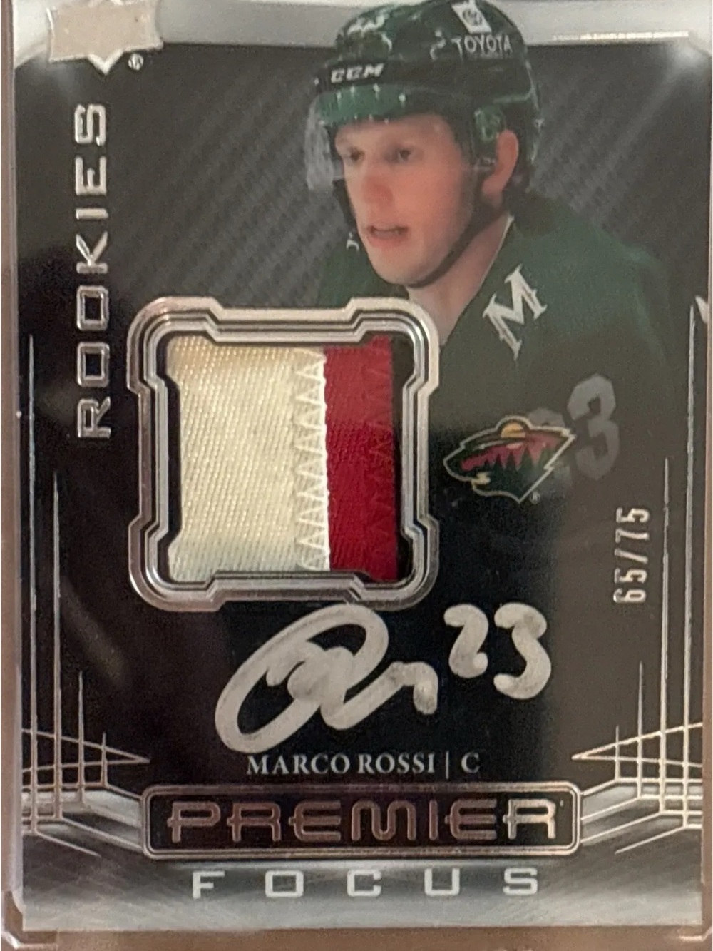 Upper Deck Premier Focus Marco Rossi Rookie Autograph Patch Card LE 65/75